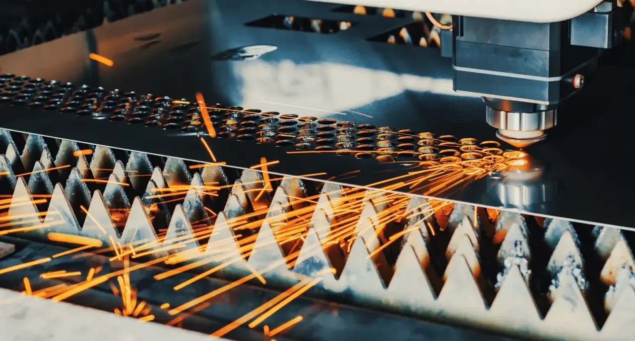 Fiber Laser Cutting Head Cutting a Steel Sheet